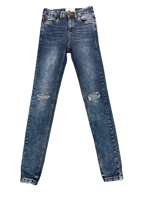 Jeans denim skinny strappati blu navy nuovo look taglia 8 (BU29)
