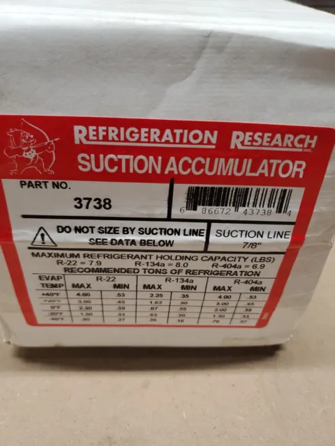 Refrigeration Research-Part No. 3738 Suction Accumulator Line 7/8"