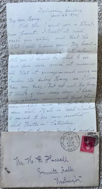 1895 2c Fancy Cancel+ Letter Shelburne Falls Mass to Granite Falls WA Classic