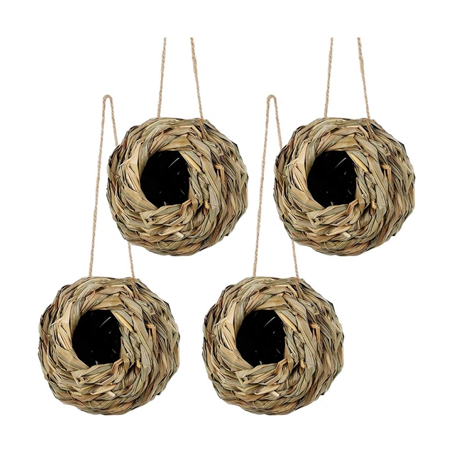 Paquete de 4 Casa Colgante Nido de Pájaro para Exterior, Tejido a Mano, Hecho de Hierba Natural F6O2