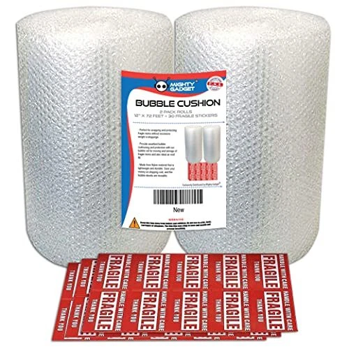 2-Pack  Bubble Cushioning Wrap Rolls, Air Bubble, 12 Inch x 72 Feet Total,