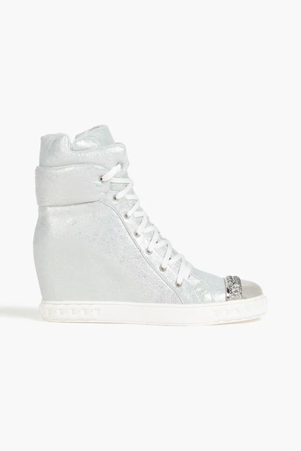 RRP€665 CASADEI Leather Sneakers US7 EU37 UK4 Iridescent Effect Embossed Chain