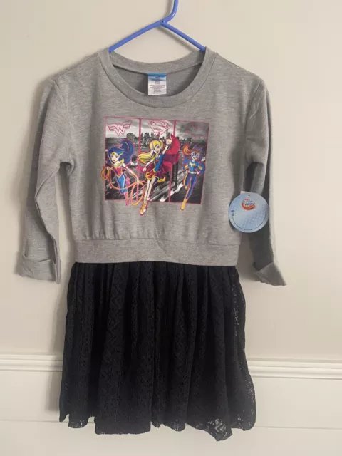 NEW NWT Girls DC SUPER HERO DRESS school wear GRAY BLACK L 10/12 parkles CUTE!