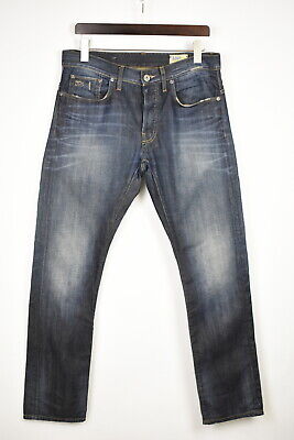 G-Star Raw 3301 Slim Jeans Uomo W33/L32 Strappato Sbiadito Aged Look Bottoni