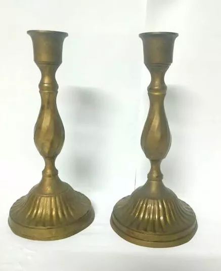 Copper Antique Candlestick Candle Holder Brass Pair 2 Art Old Hand Crafts Ornate 3