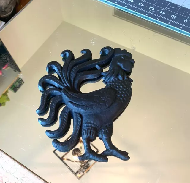 Vintage Black Cast Iron Rooster Wall Hanger or Trivet Farmhouse Decorative 9"