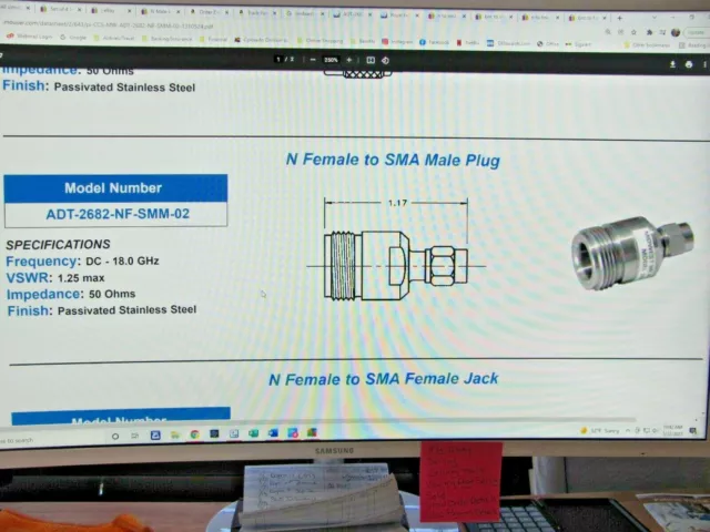 Midwest Micro Model ADT-2682-NF-SMM-02 SMA Male to N Female Coax Adapter<532> 3