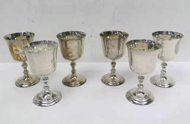 Set of 6 Vintage Silver Plated Wine Goblets Metallic