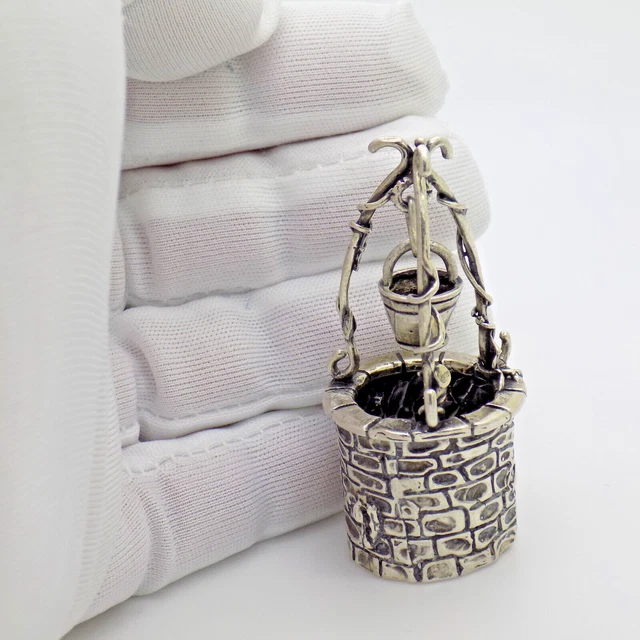 Vintage Italian Handmade Genuine Silver Dollhouse Water Well Figurine Miniature