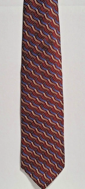 Jos A Bank Silk Tie Burgundy Blue Brown Geometric 60 x 3.75 Necktie Pre-Owned 2