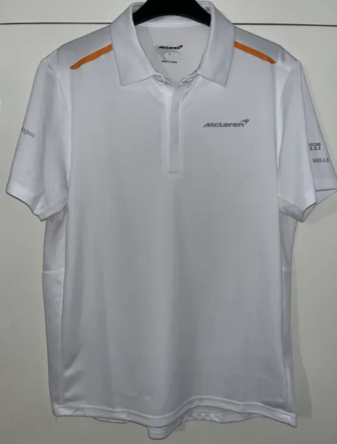 Mclaren Formula One Polo Shirt, White / Orange, Men’s Large / Sleeve Sponsors