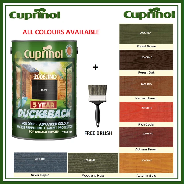 CUPRINOL DUCKSBACK 5L Fence Paint All Colours + FREE SHED AND FENCE