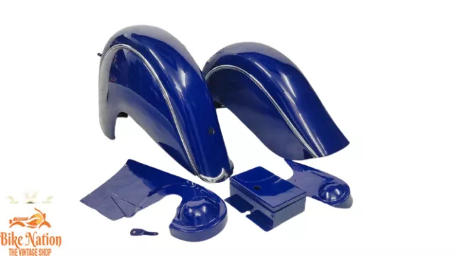 INDIAN CHIEF FRONT & REAR BLUE FENDER MUDGUARDS + CHAIN GUARD POST WAR |Fit For