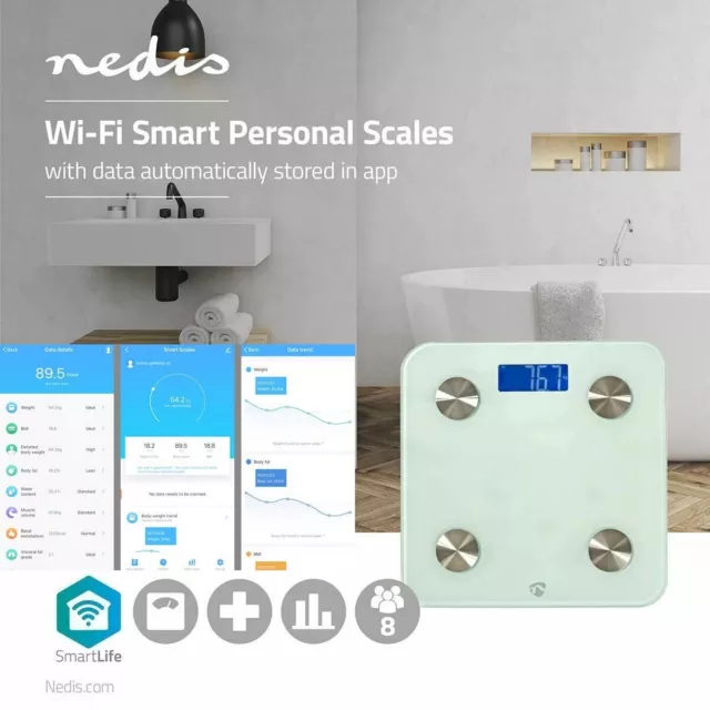 Smart Body WIFI Scale Fat Bathroom Tempered Glass for Body mass index iOS Androi