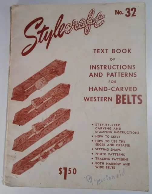 Libro de texto artesano de cuero vintage 1951 patrones de cinturones occidentales raro en muy buen estado