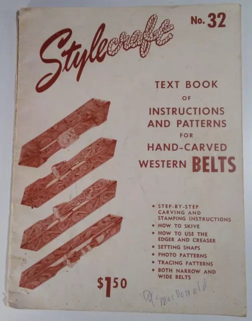 Libro de texto artesano de cuero vintage 1951 patrones de cinturones occidentales raro en muy buen estado