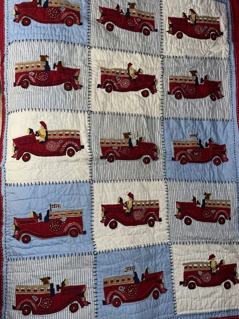 Pottery Barn Kids WYATT FIRE TRUCK Baby Quilt 36” X 50”