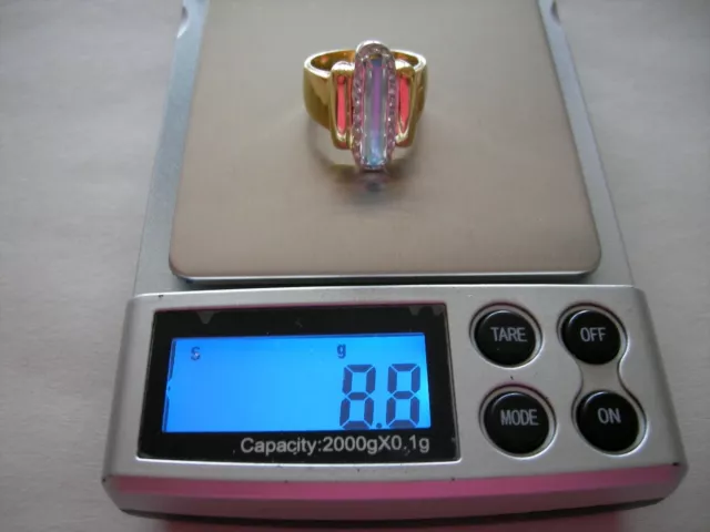 Damen Ring, echt, massiv G/W Gold 750/18K. mit Blauen Stein und Diamanten.Gebr.