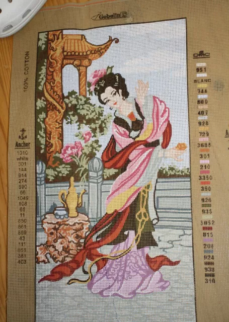 Gobelin Needlework Tapestry Canvas Pair Japanese Lady 36.352 2