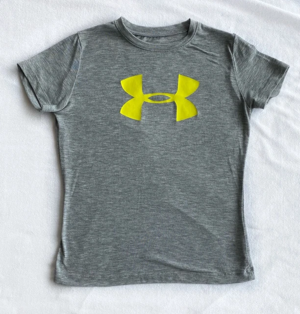 Bambini Under armour Grigio Manica Corta Grande Giallo Logo T-Shirt Ragazzi S