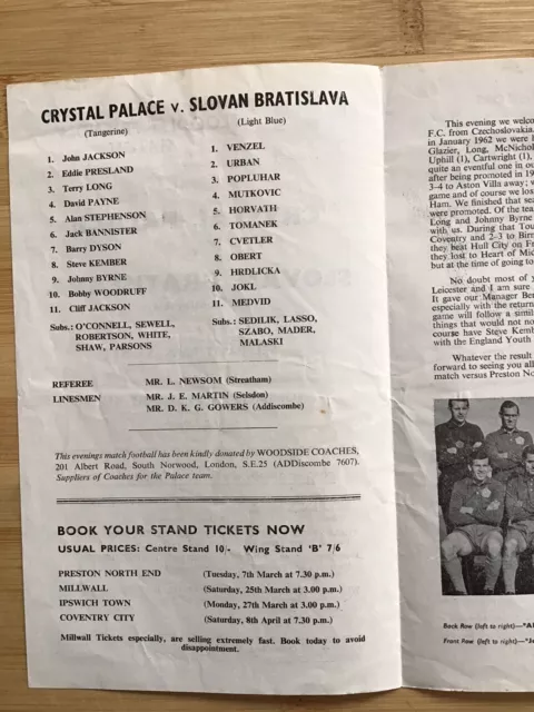 Crystal Palace v Slovan Bratislava 1966-67 (Floodlit Friendly Match) 2