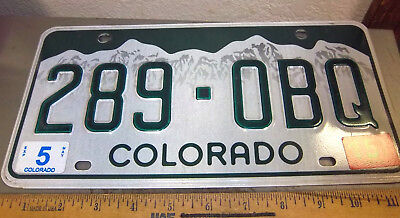 Colorado License Plate White / Green - Snow Cap Mountains, 289 OBQ, expired 2015
