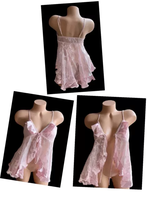 Cineme Etoile Pink Shiny Peekaboo Front Closure Nightie Nightgown Womens S NOS