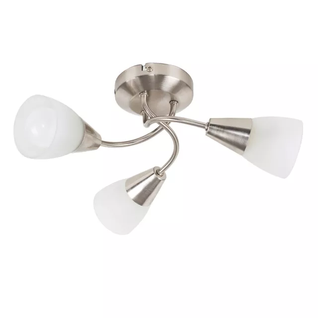 Brushed Chrome Ceiling Light Fitting 3 Way Semi Flush Frosted Shades Lighting