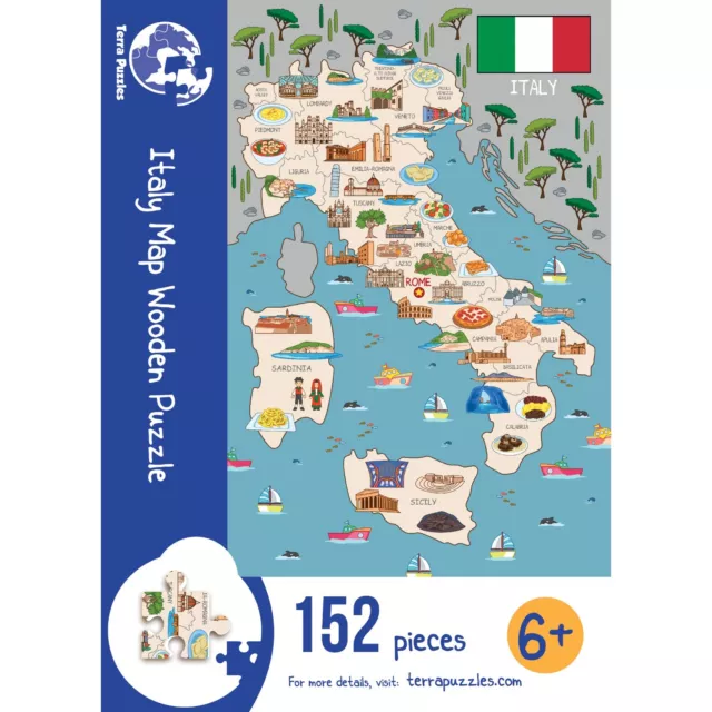 Italy Illustrated Map Wooden Jigsaw Puzzle for Children and Adults - 152-Piece