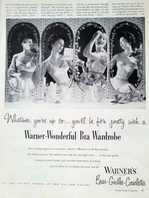 1958 WARNERS A'LURE CONE BRAS - Pretty Young Woman in Lingerie = Print AD 