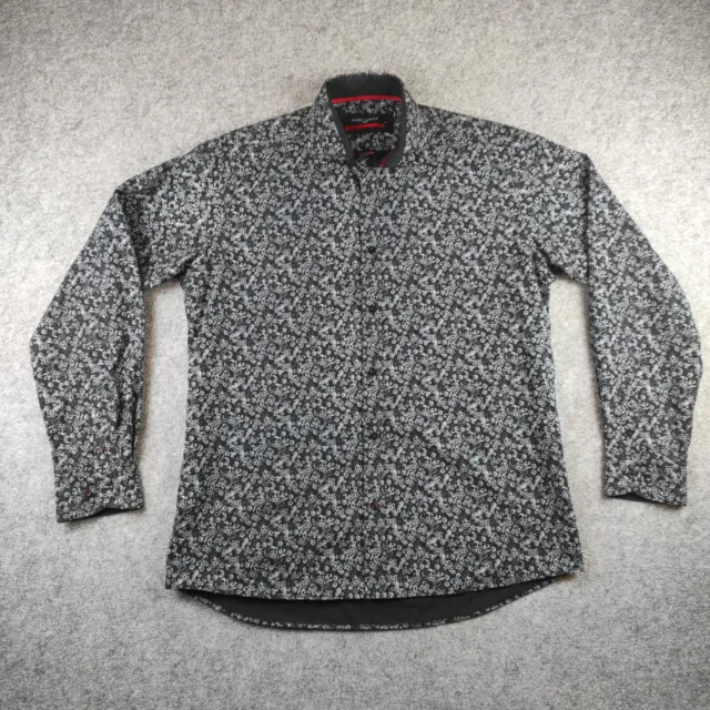 Guide London Black Floral Pattern Shirt Designer Long Sleeve Mens Size XL