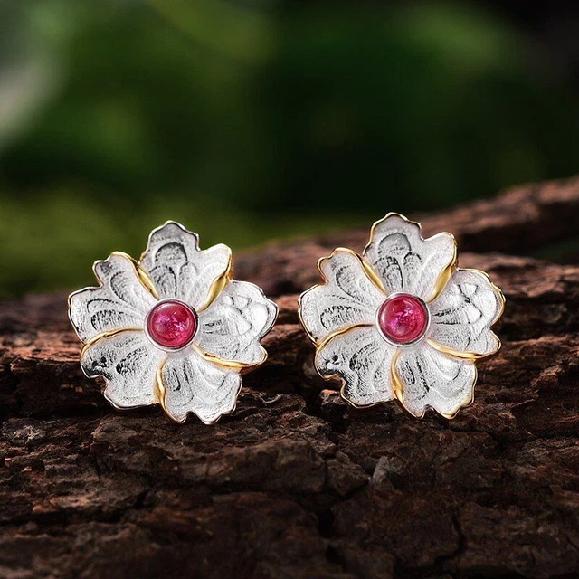 925 Sterling Silver Peony Flower Studs Earrings Accessories For Women Jewelry
