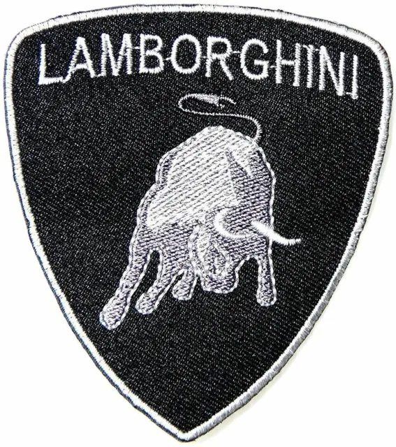 LAMBORGHINI White Patch Sign 3"x3.5" Iron-on or Sew-on Embroidered Applique