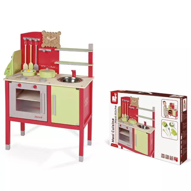 Janod Spielküche Maxi Cuisine aus Holz inkl. 8tlg Zubehör für Kinder ab 3 Jahren