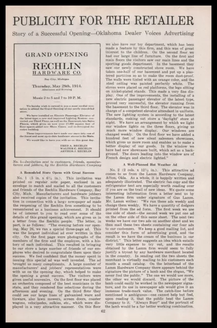 1914 Lamm Hardware Company Afton Oklahoma 2-Page Article Print Ad