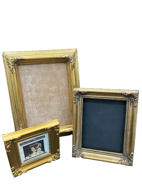 Lot of 3 Vintage Picture Frames Gold Tone Embossed Ornate Detail Vignette