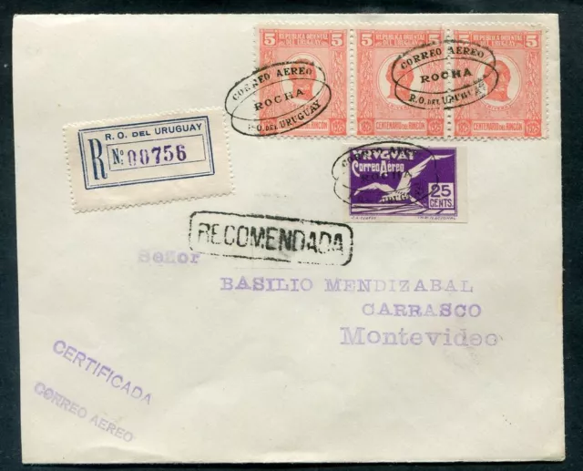 Zeppelin/Airmail 1926 Uruguay R-Lp Letter Correo Aero Rocha (AA1003