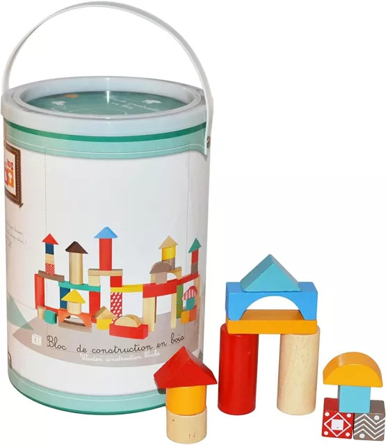 Boîte à Cubes en Bois / Blocs de Construction 100 pcs  Brique Jeu Jouet Eveil