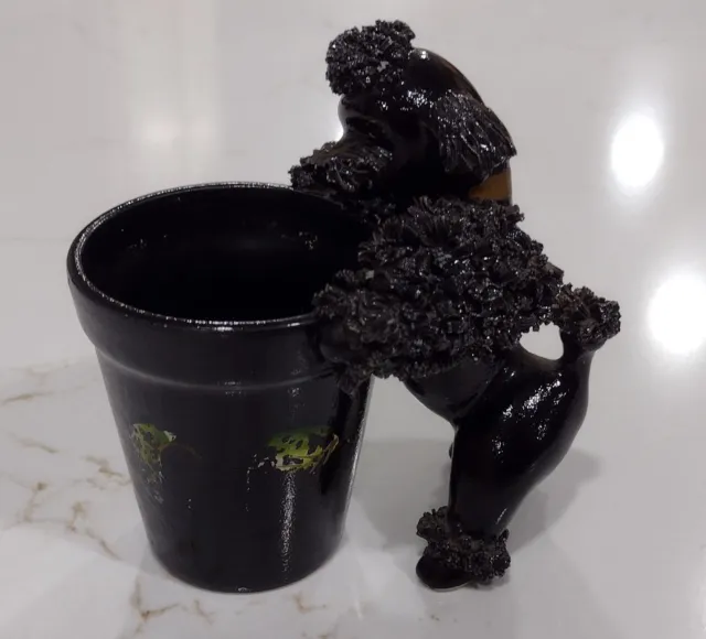 Spaghetti Poodle Dog Figurine Planter Vintage Black Standing up!