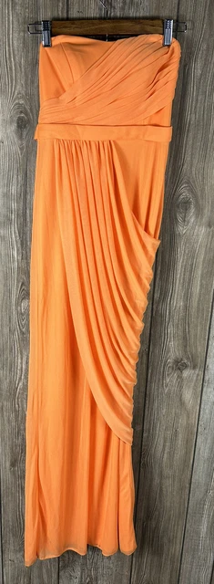 Davids Bridal Womens Orange Long Bridesmaid Dress Size 0 Drape Ruche