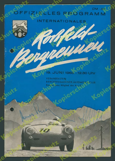 Rennprogramm signiert Hans Stuck Sepp Greger Roßfeld-Bergrennen 1960 Motorsport