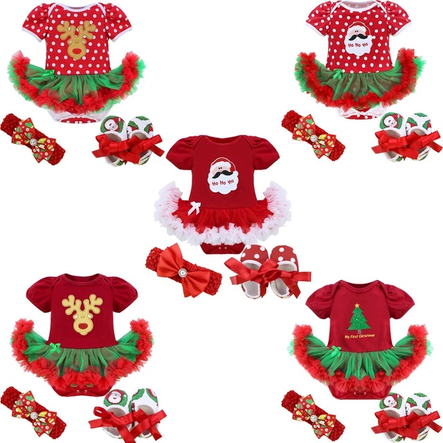 Abito natalizio neonato bambino bambina romper abito fascia casual vestiti di Natale 2