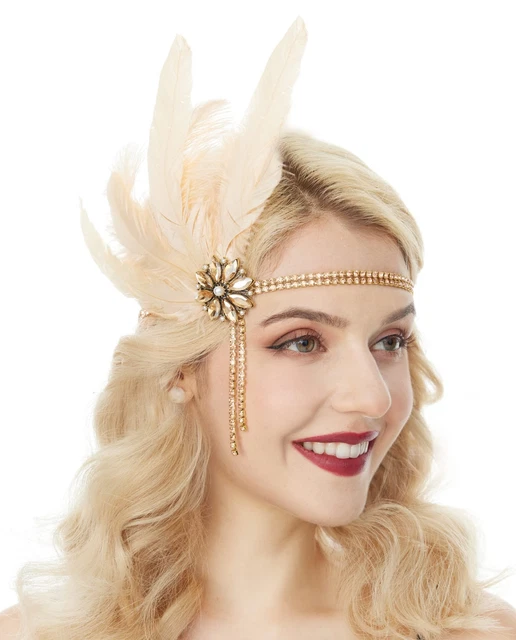 1920s Headbands for Women Peacock Feather Headpiece Roaring 20s