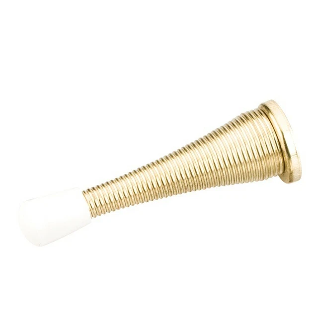 3" Polished Brass Spring Screw-On Door Stop With Rubber Tip Cap Doorstop Base
