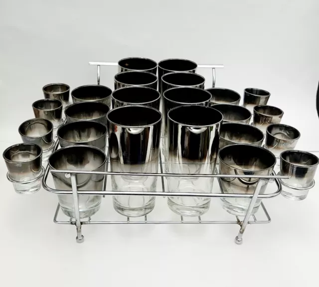 1950s Silver Fade Glasses, in Chrome Carrier - 25 Piece Set