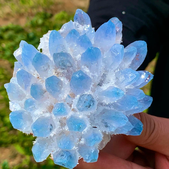 362G New Find sky blue Phantom Quartz Crystal Cluster Mineral Specimen Healing 3