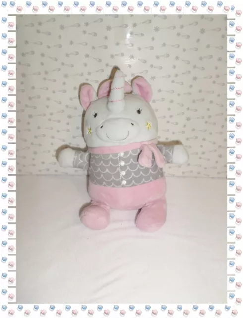 ‡ - Doudou Peluche Licorne Grise Rose Doré Argenté Echarpe Mots d'Enfants