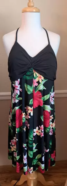 Paradise Eve Hawaii Black/Floral Twist Front Sleeveless Tropical Sundress XL