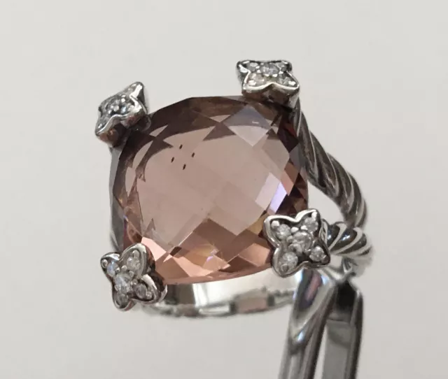 Premium Sterling Silver David YURMAN Size 6.25 Morganite on Diamond Points Ring