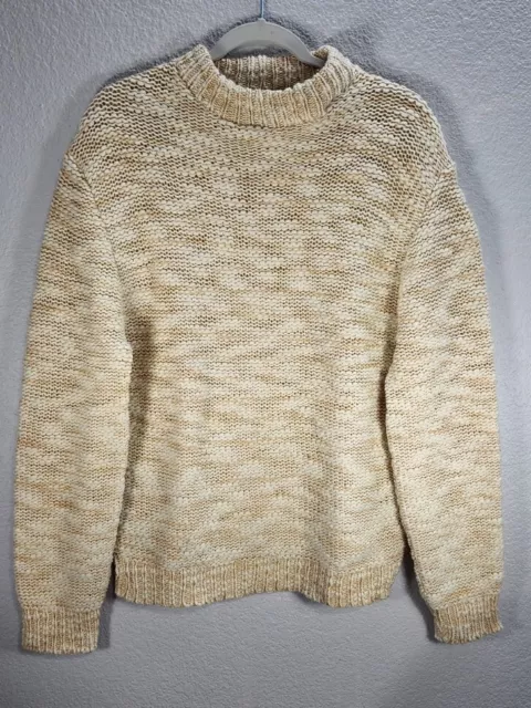 Vtg Women's Barclay Cream Tan Knit 2 Ply Virgin Wool Sweater Pullover Sz L